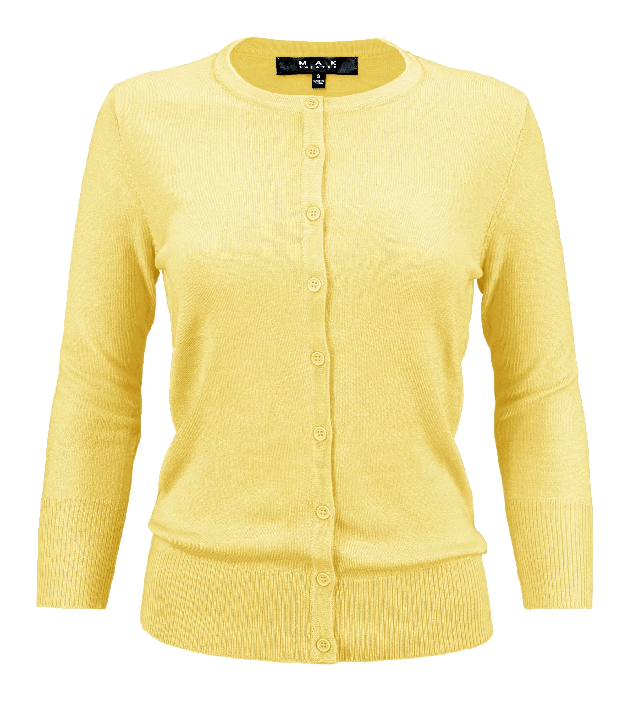 YEMAK Women's 3/4 Sleeve Crewneck Button Down Cardigan Sweater CO079 (S-L )Color Option (1 of 2)