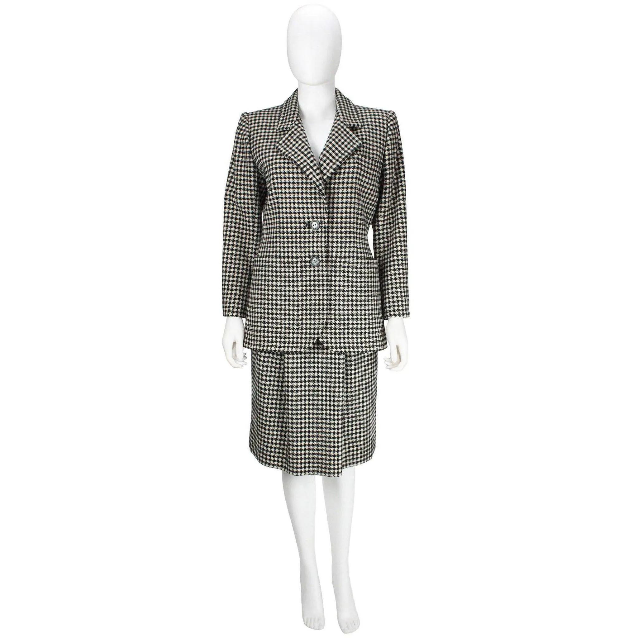 YVES SAINT LAURENT 1980's Rive Gauche Houndstooth Skirt Suit | EU 36