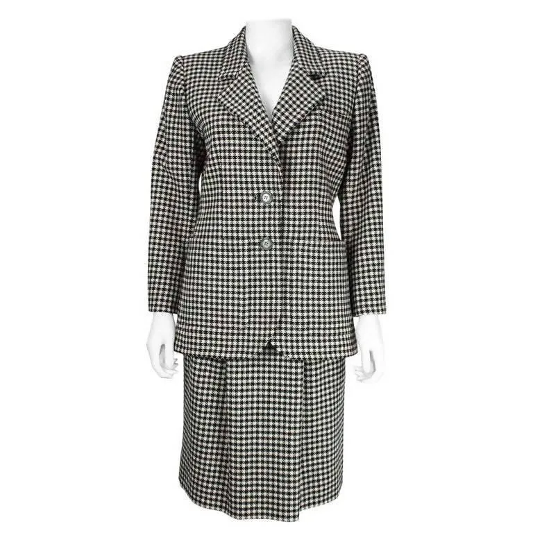 YVES SAINT LAURENT 1980's Rive Gauche Houndstooth Skirt Suit | EU 36